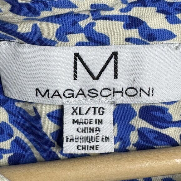 Magaschoni Blouse Womens XL Blue White Paisley Abstract Button Front Long Sleeve - Picture 7 of 12
